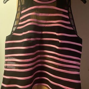 Beautiful women’s elegant sheer netting and satin black and pink sleeveless top
